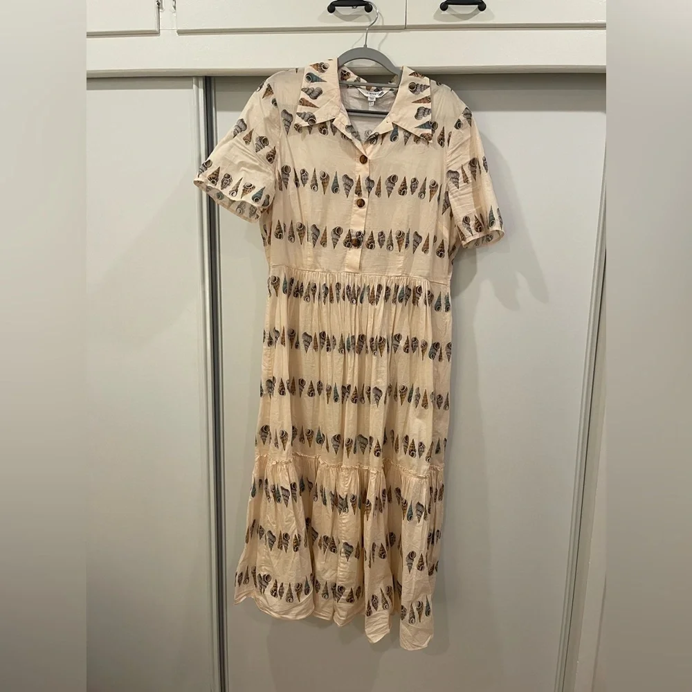 LK Bennett Bella Shell Print Cotton Shirt Dress, Size 12 - Picture 3 of 5